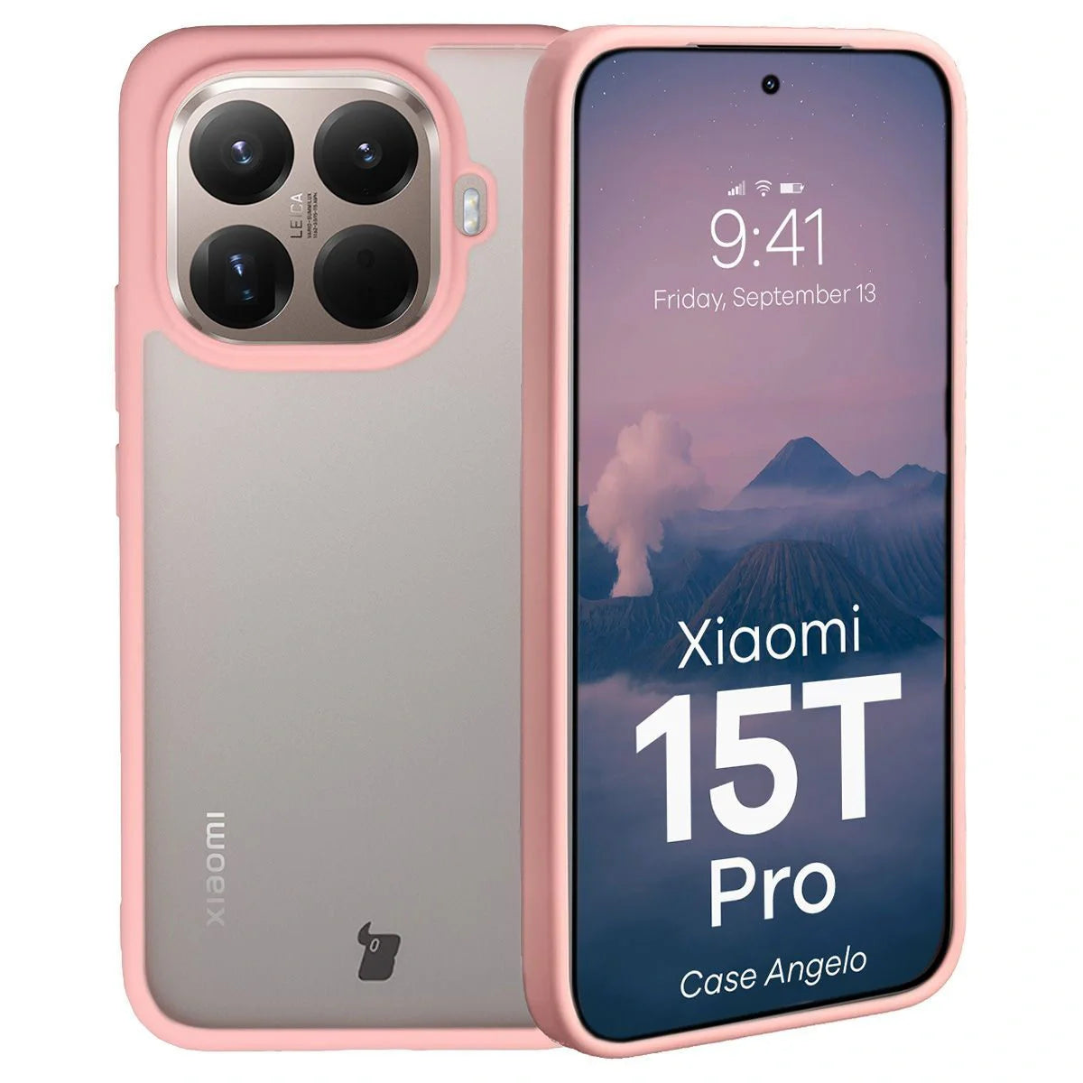 Handyhülle für Xiaomi 15T Pro, Bizon Case Angelo, Semitransparent mit hellrosa Rahmen