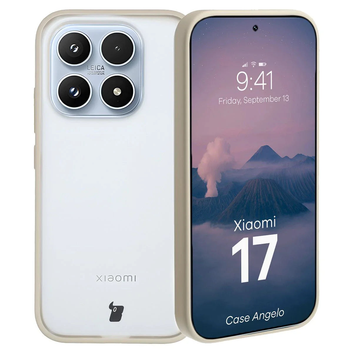 Handyhülle für Xiaomi 17, Bizon Case Angelo, Semitransparent mit beigem Rahmen