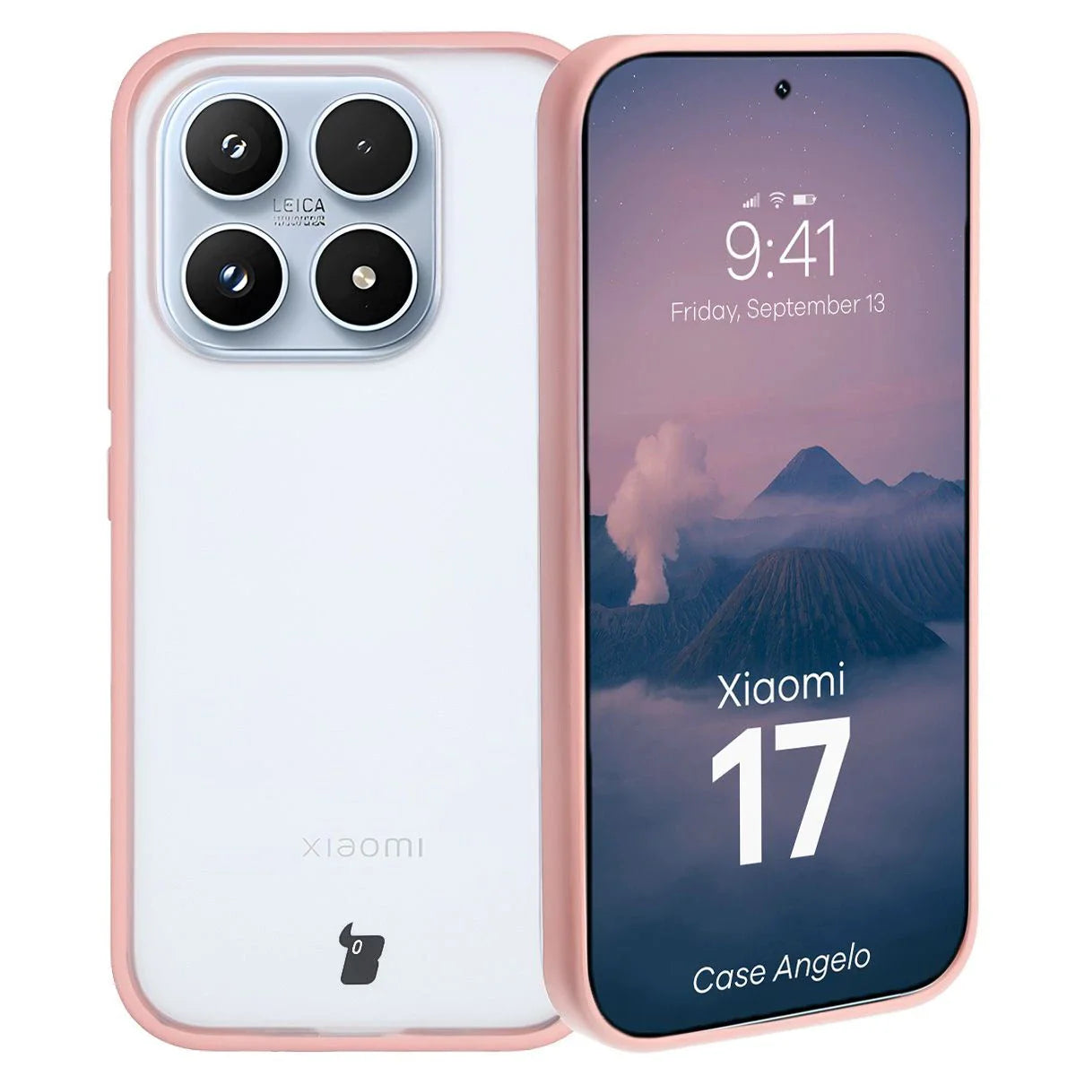 Handyhülle für Xiaomi 17, Bizon Case Angelo, Semitransparent mit hellrosa Rahmen