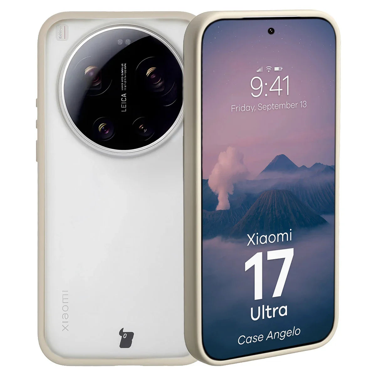Handyhülle für Xiaomi 17 Ultra, Bizon Case Angelo, Semitransparent mit beigem Rahmen