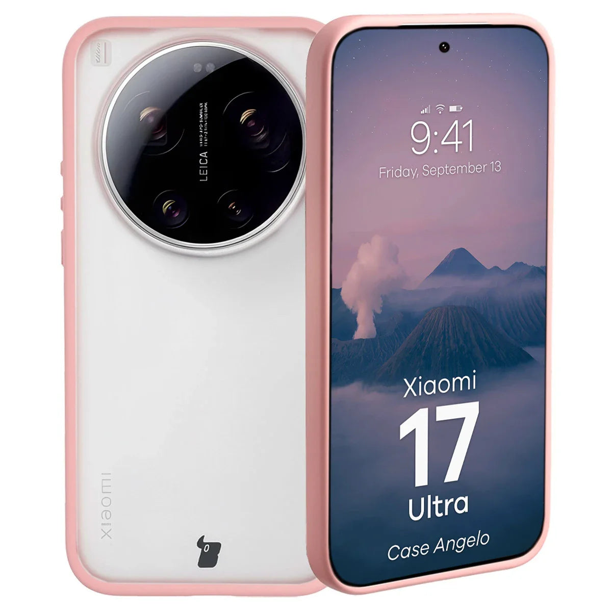 Handyhülle für Xiaomi 17 Ultra, Bizon Case Angelo, Semitransparent mit hellrosa Rahmen