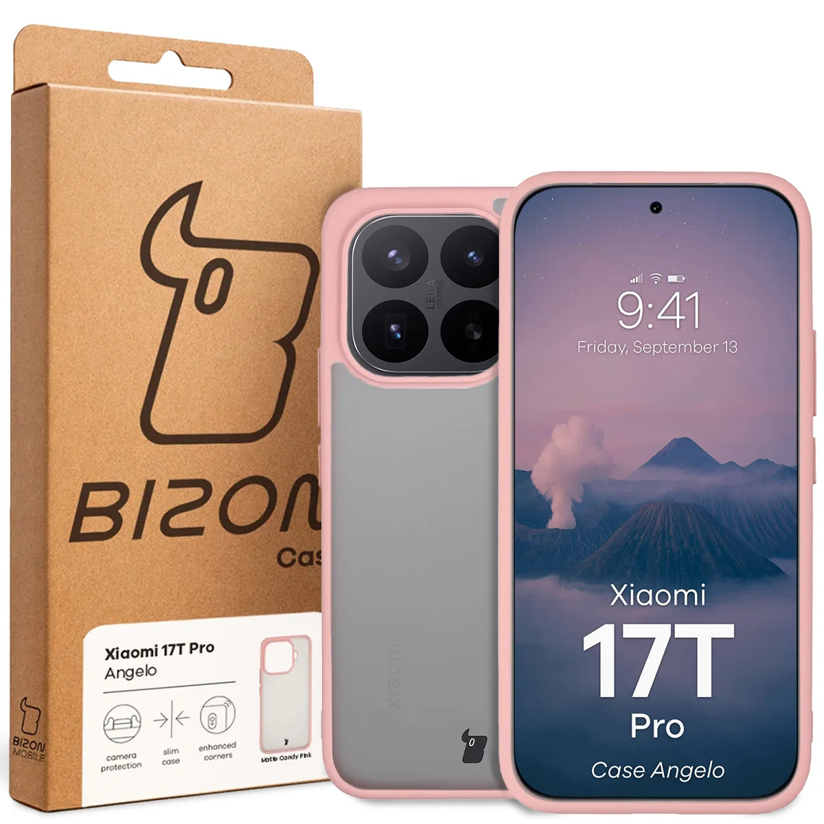 Handyhülle für Xiaomi 17T Pro, Bizon Case Angelo, Semitransparent mit hellrosem Rahmen