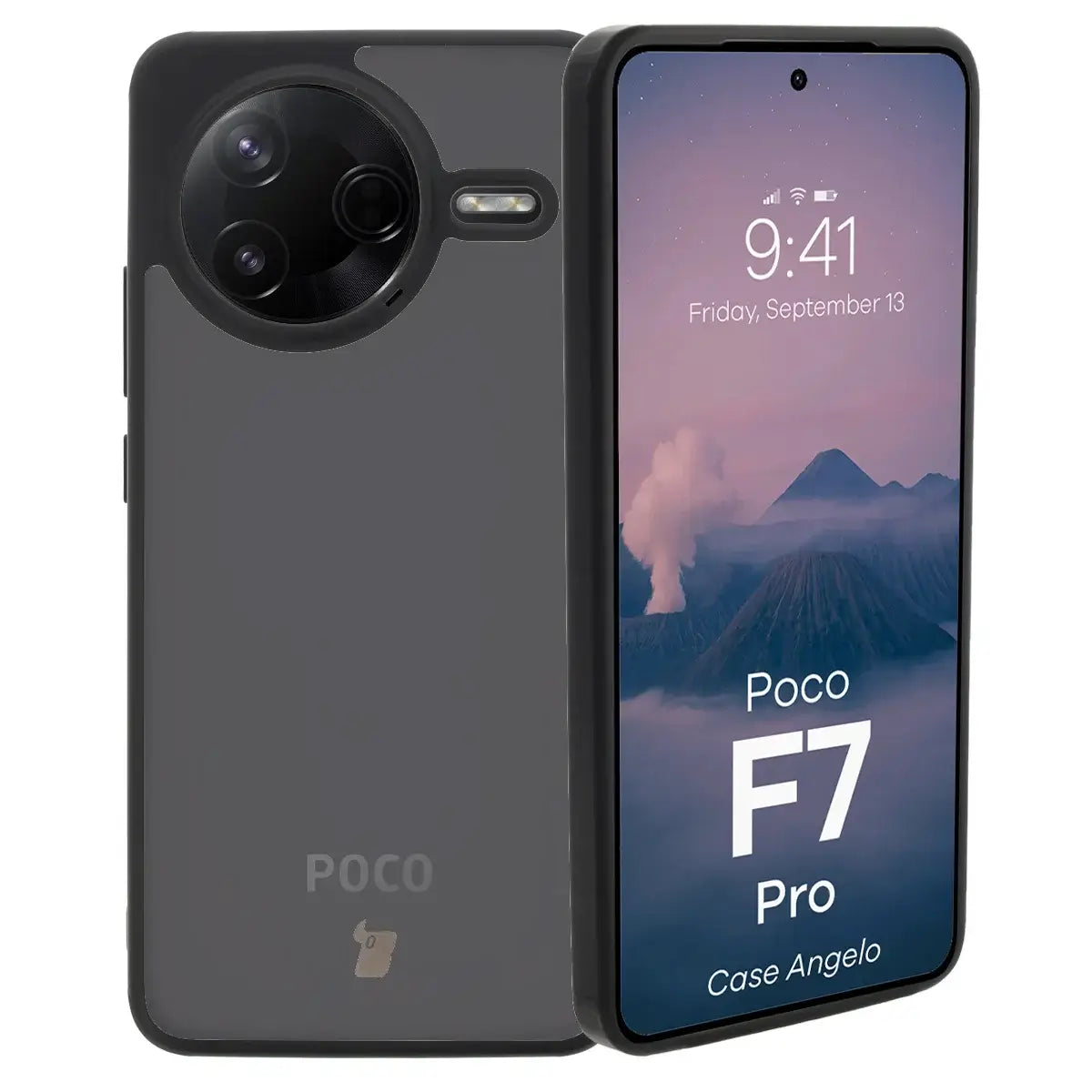 Handyhülle für Xiaomi Poco F7 Pro, Bizon Case Angelo, Durchscheinend mit schwarzem Rahmen