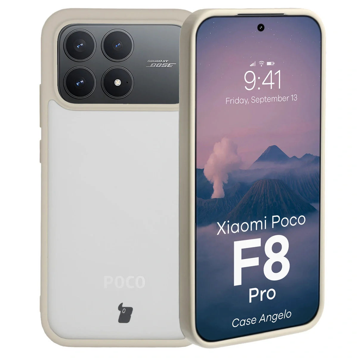 Handyhülle für Xiaomi POCO F8 Pro, Bizon Case Angelo, Semitransparent mit beigem Rahmen