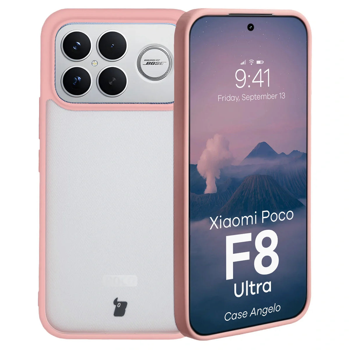 Handyhülle für Xiaomi POCO F8 Ultra, Bizon Case Angelo, Semitransparent mit hellrosa Rahmen