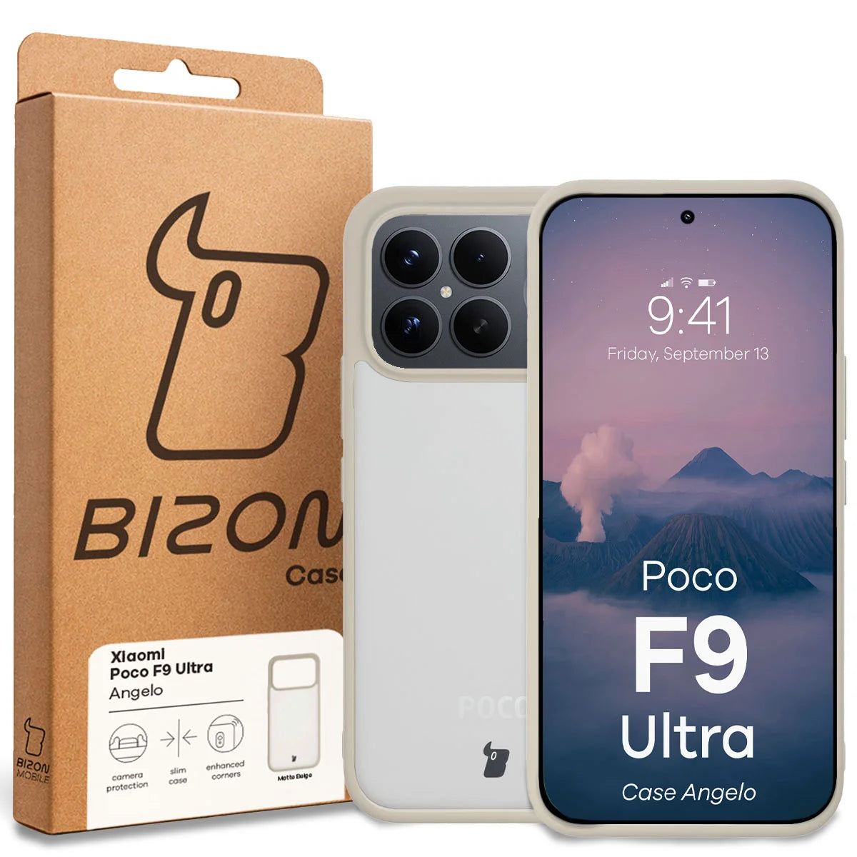Handyhülle für Xiaomi POCO F9 Ultra, Bizon Case Angelo, Semitransparent mit beigem Rahmen (6/6)