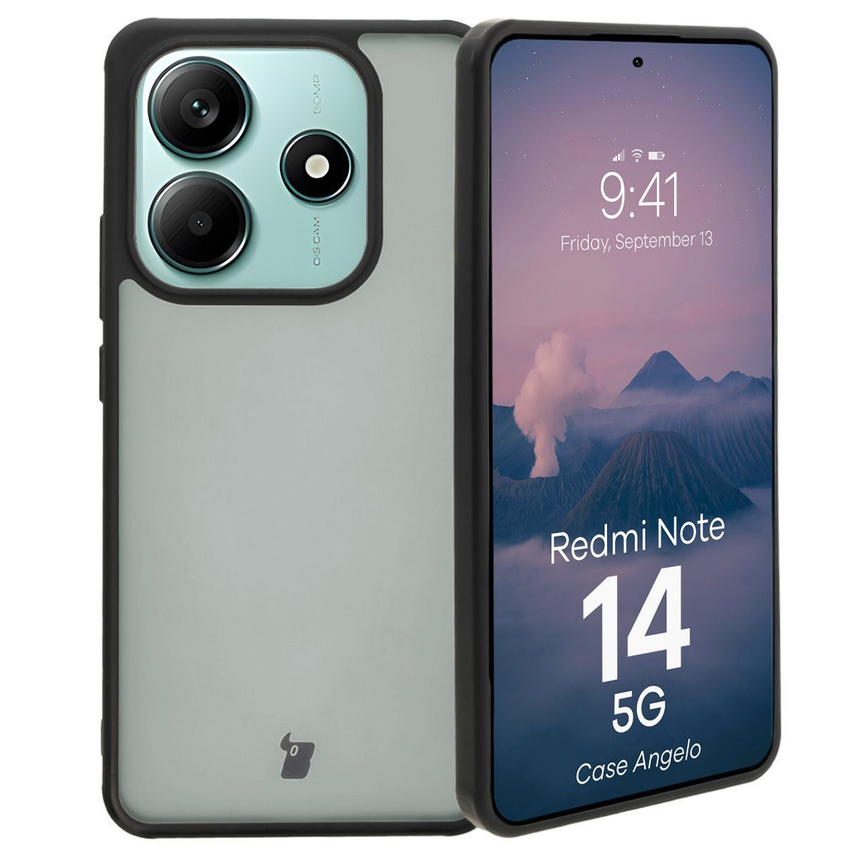 Handyhülle für Xiaomi Redmi Note 14 5G, Bizon Case Angelo, Durchscheinend mit schwarzem Rahmen