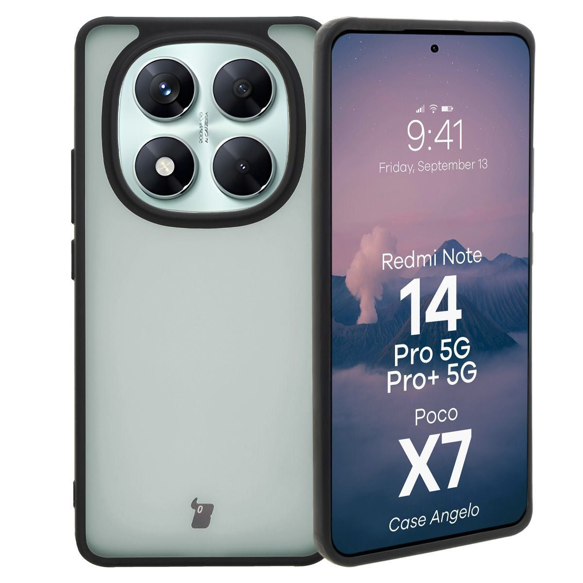 Handyhülle für Xiaomi Redmi Note 14 Pro 5G / 14 Pro Plus 5G / Poco X7, Bizon Case Angelo, Durchscheinend mit schwarzem Rahmen