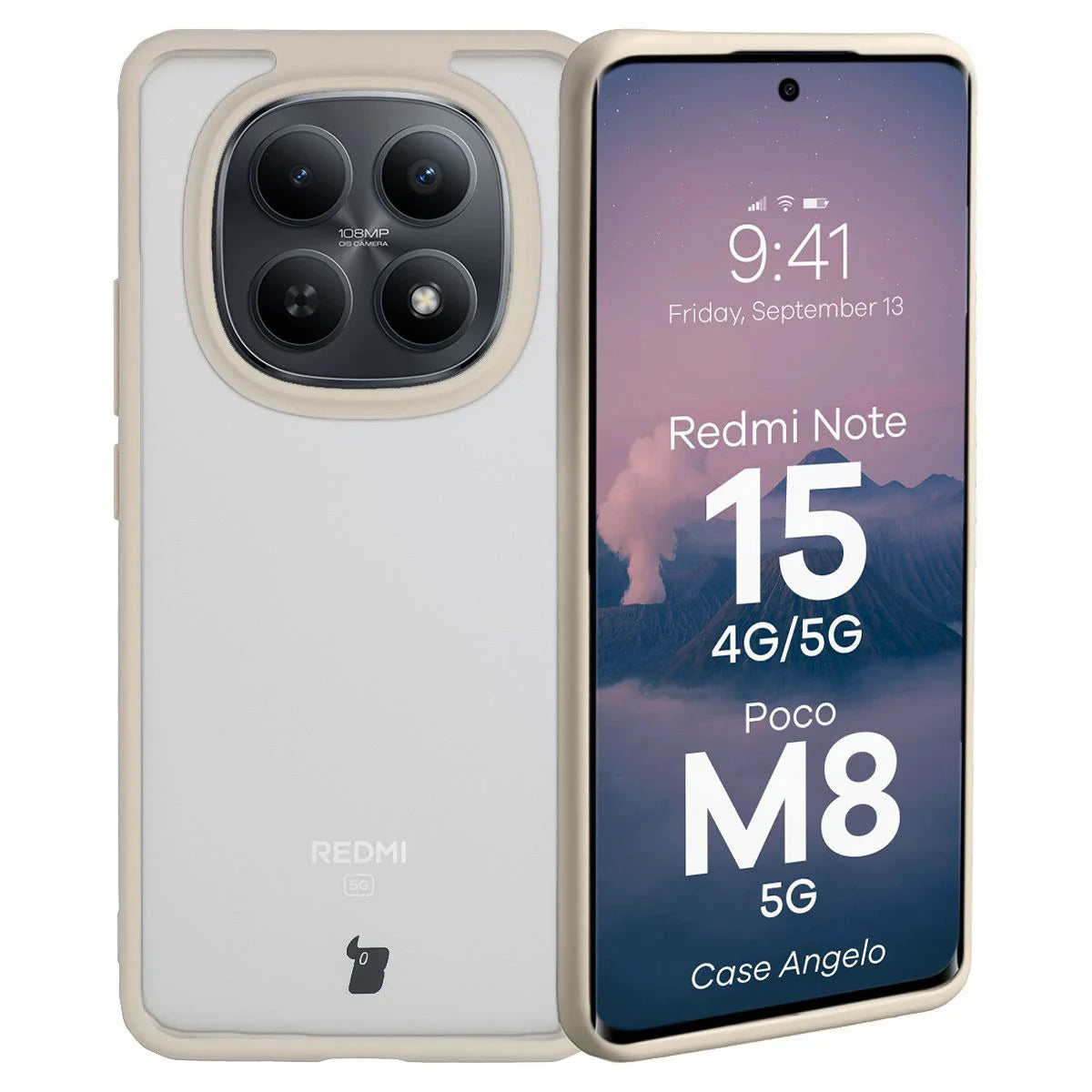 Handyhülle für Xiaomi Redmi Note 15 / POCO M8 5G, Bizon Case Angelo, Semitransparent mit beigem Rahmen