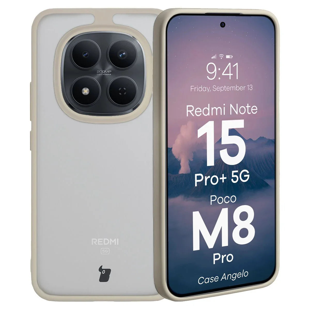 Handyhülle für Xiaomi Redmi Note 15 Pro Plus 5G / POCO M8 Pro 5G, Bizon Case Angelo, Semitransparent mit beigem Rahmen