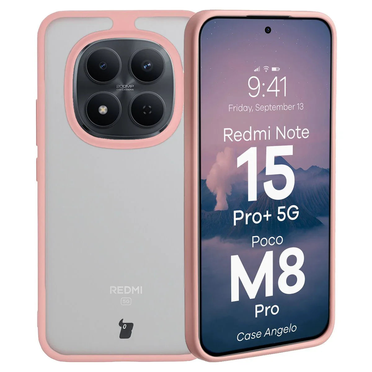 Handyhülle für Xiaomi Redmi Note 15 Pro Plus 5G / POCO M8 Pro 5G, Bizon Case Angelo, Semitransparent mit hellrosa Rahmen