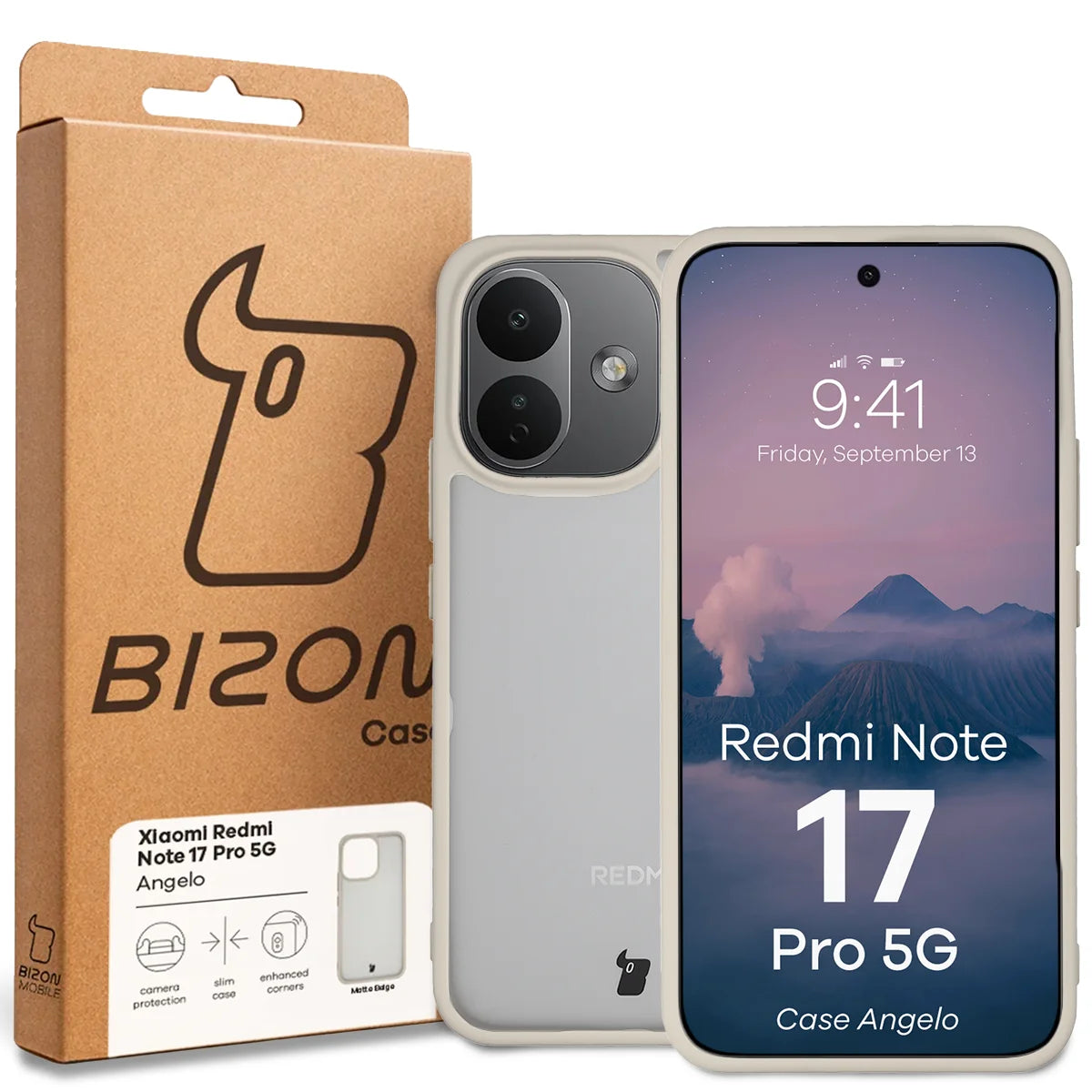 Handyhülle für Xiaomi Redmi Note 17 Pro 5G, Bizon Case Angelo, Semitransparent mit beigem Rahmen (6/6)