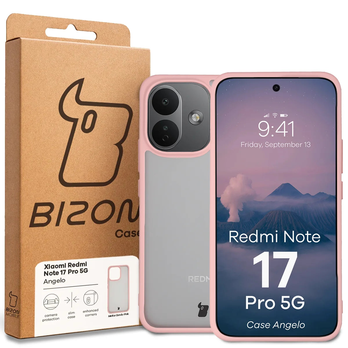 Handyhülle für Xiaomi Redmi Note 17 Pro 5G, Bizon Case Angelo, Semitransparent mit hellrosem Rahmen (6/6)