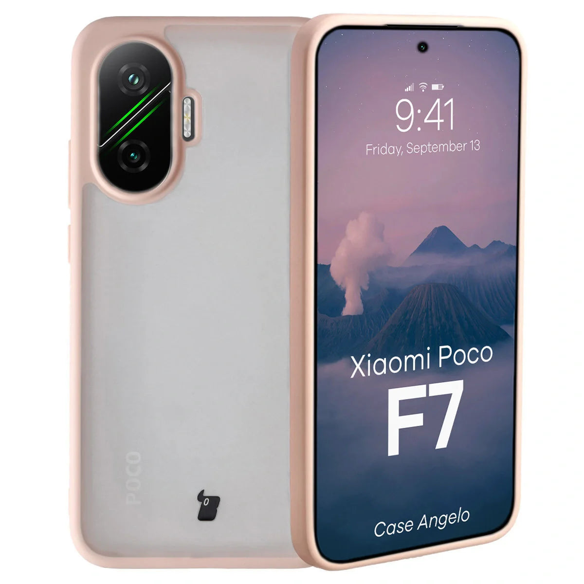 Handyhülle für Xiaomi POCO F7, Bizon Case Angelo, Semitransparent mit rosem Rahmen