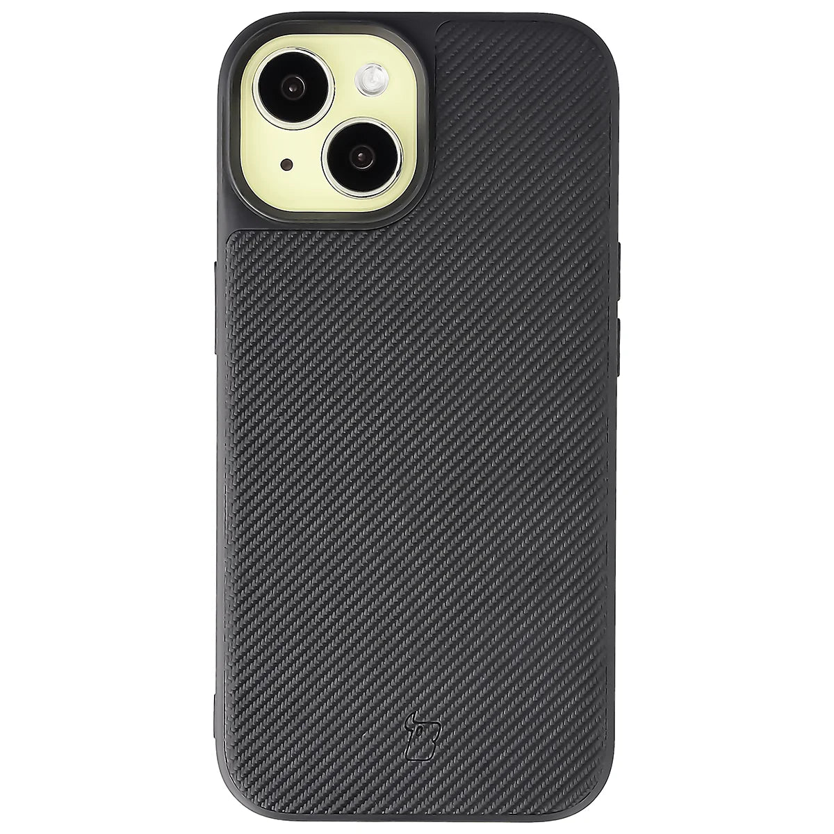 Hülle mit Handgelenkband für iPhone 15, Bizon Case CarbO, Schwarz