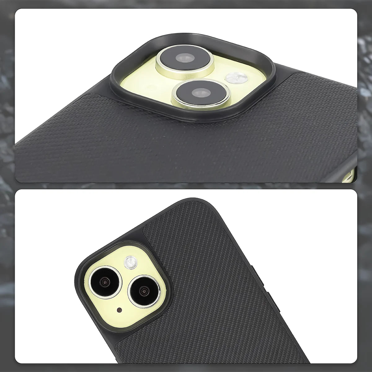Hülle mit Handgelenkband für iPhone 15, Bizon Case CarbO, Schwarz