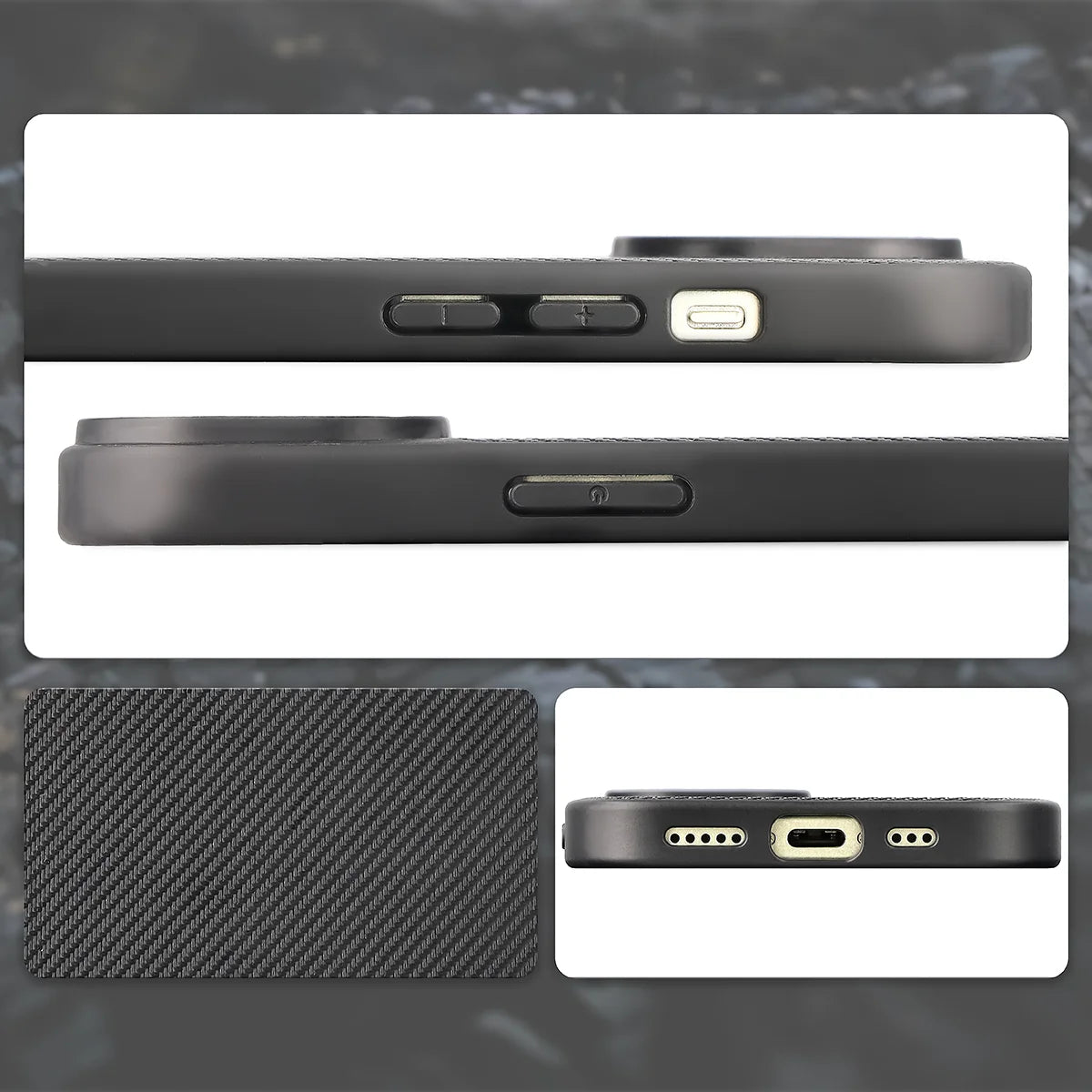 Hülle mit Handgelenkband für iPhone 15, Bizon Case CarbO, Schwarz