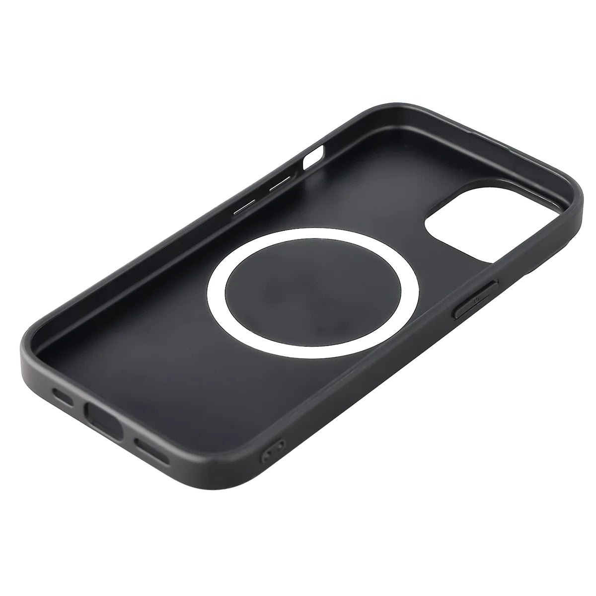 Hülle mit Handgelenkband für iPhone 15, Bizon Case CarbO, Schwarz