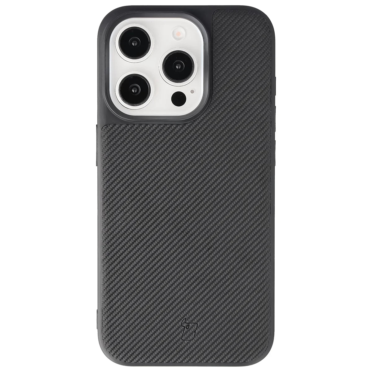 Hülle mit Handgelenkband für iPhone 15 Pro, Bizon Case CarbO, Schwarz