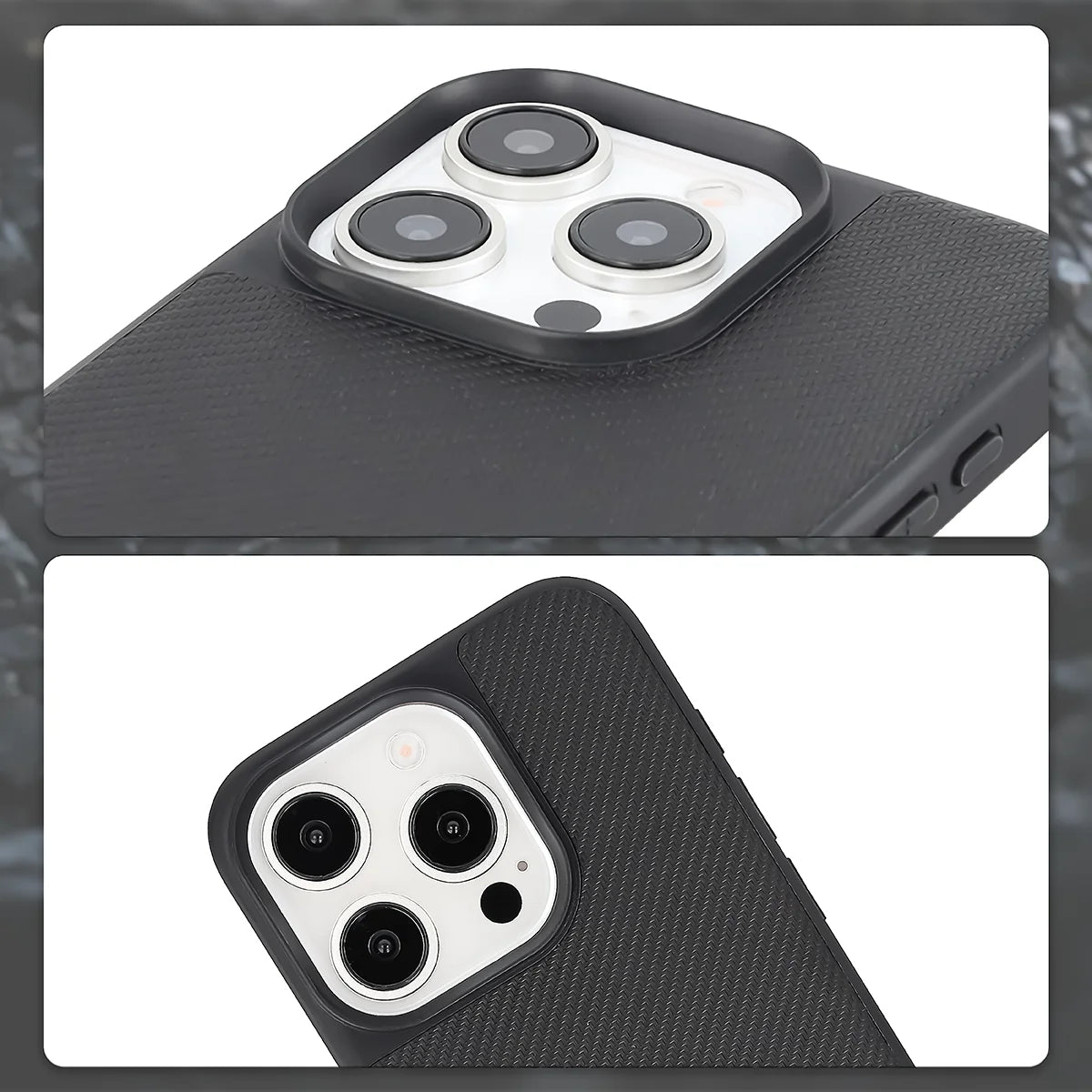 Hülle mit Handgelenkband für iPhone 15 Pro, Bizon Case CarbO, Schwarz