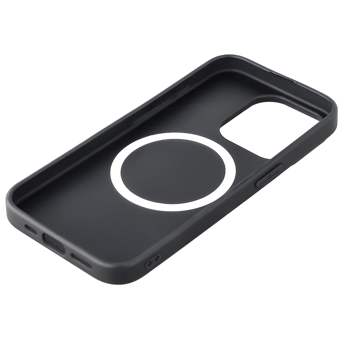 Hülle mit Handgelenkband für iPhone 15 Pro, Bizon Case CarbO, Schwarz