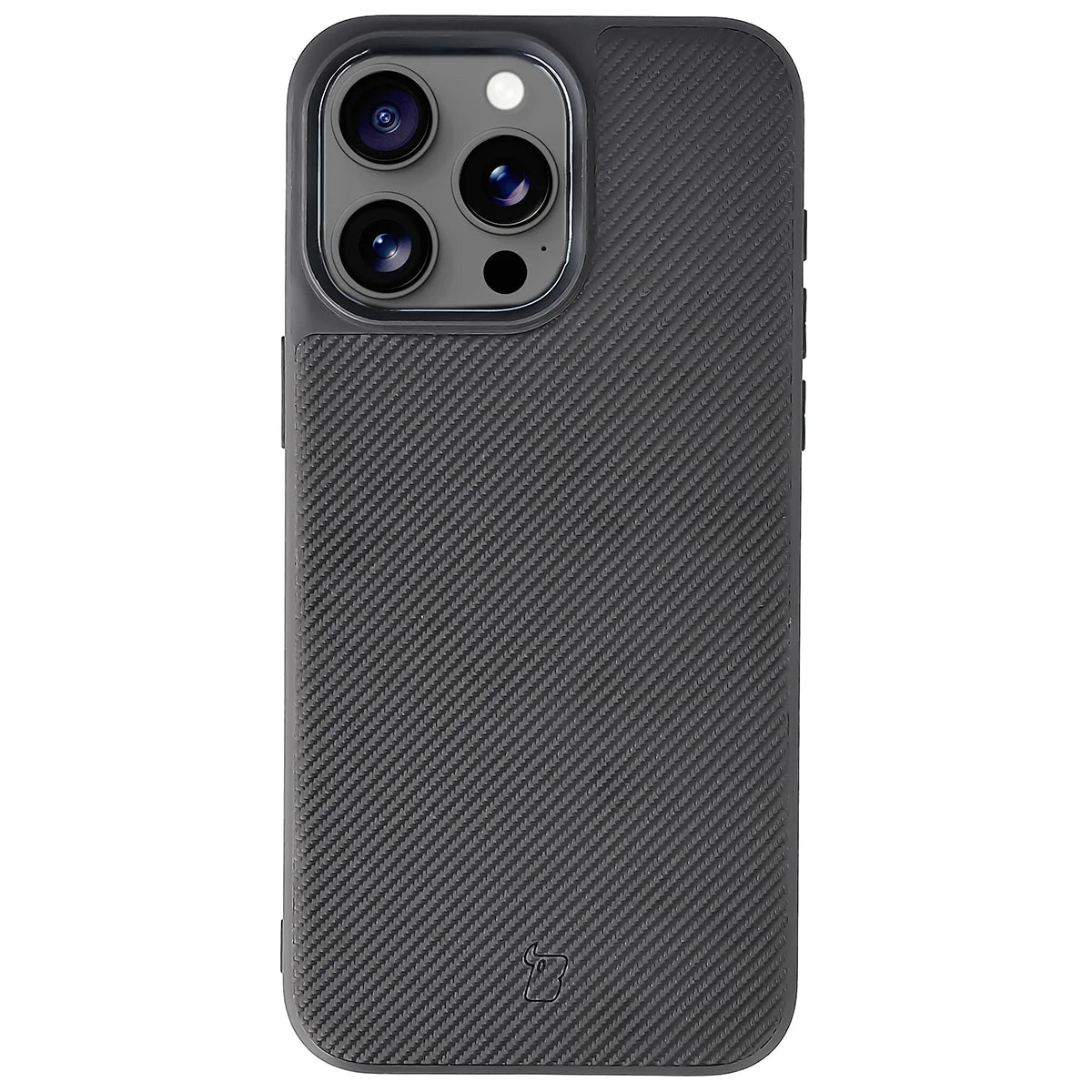Hülle mit Handgelenkband für iPhone 15 Pro Max, Bizon Case CarbO, Schwarz