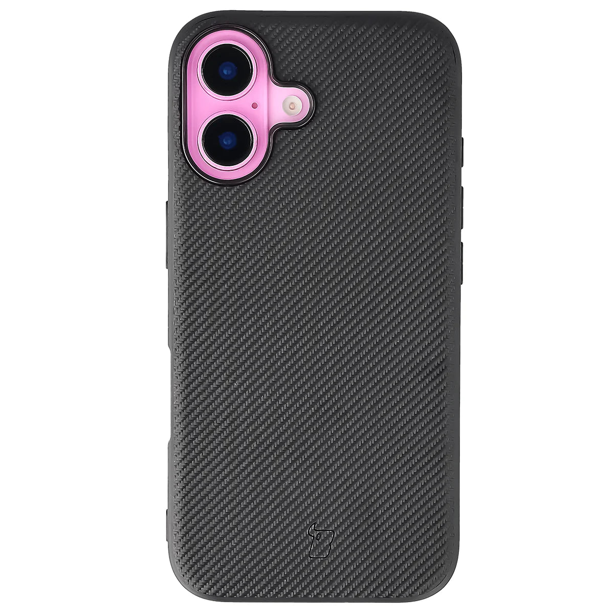 Hülle mit Handgelenkband für iPhone 16, Bizon Case CarbO, Schwarz