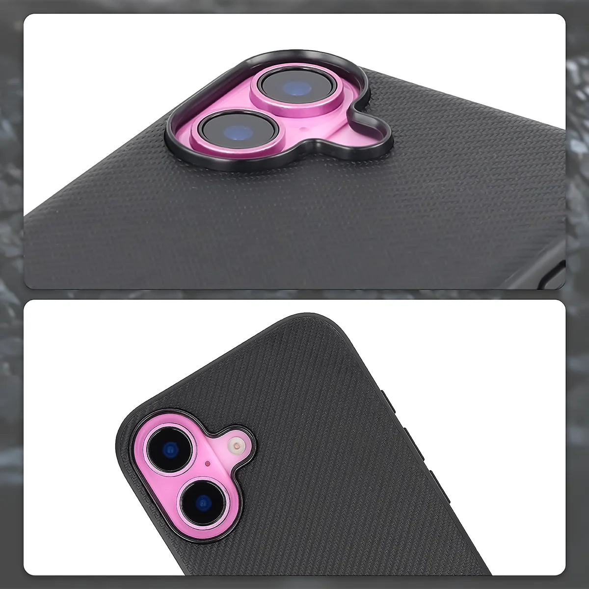 Hülle mit Handgelenkband für iPhone 16, Bizon Case CarbO, Schwarz