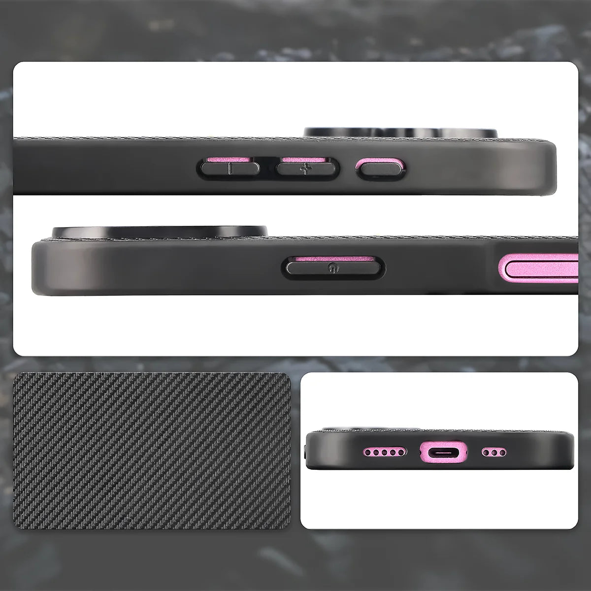 Hülle mit Handgelenkband für iPhone 16, Bizon Case CarbO, Schwarz