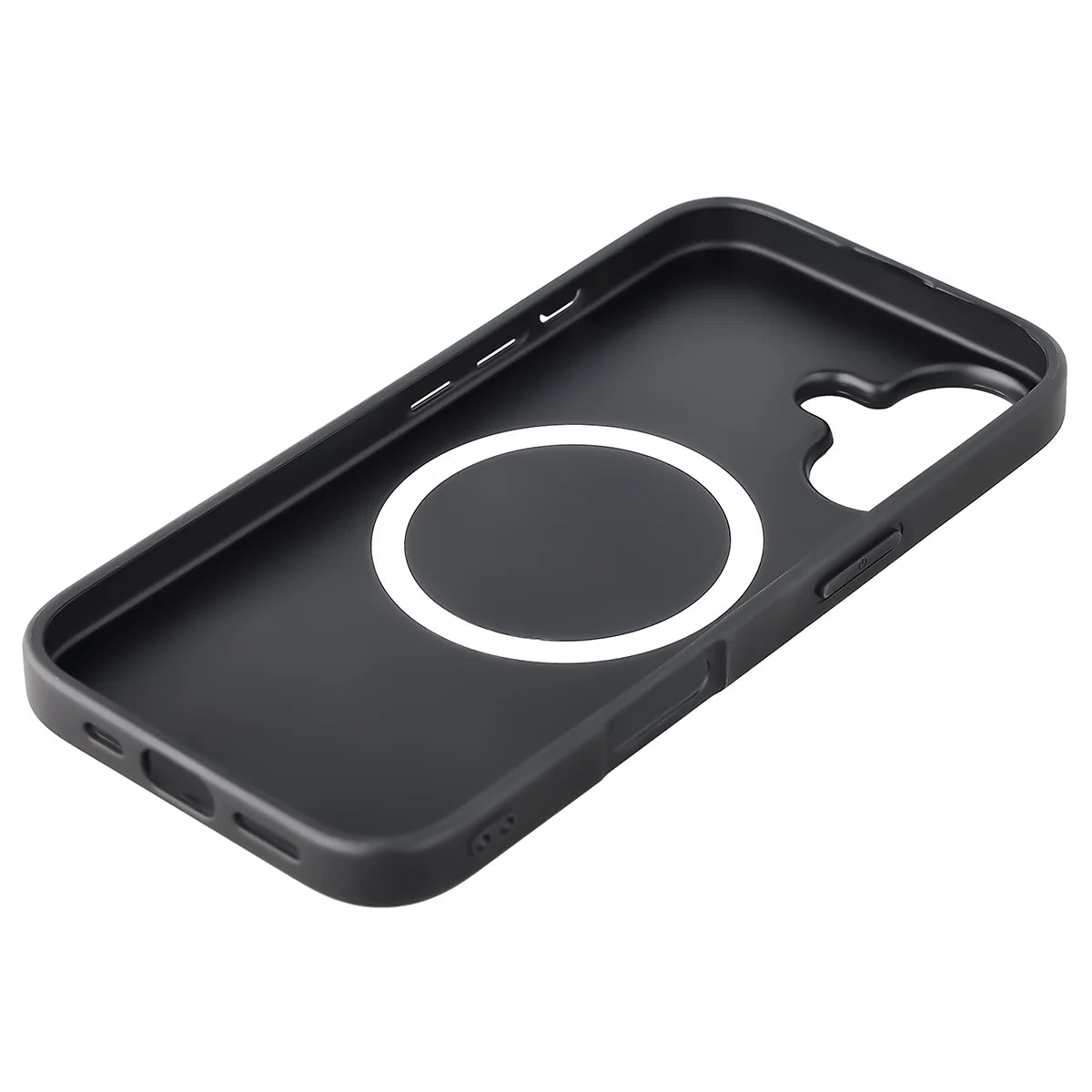 Hülle mit Handgelenkband für iPhone 16, Bizon Case CarbO, Schwarz