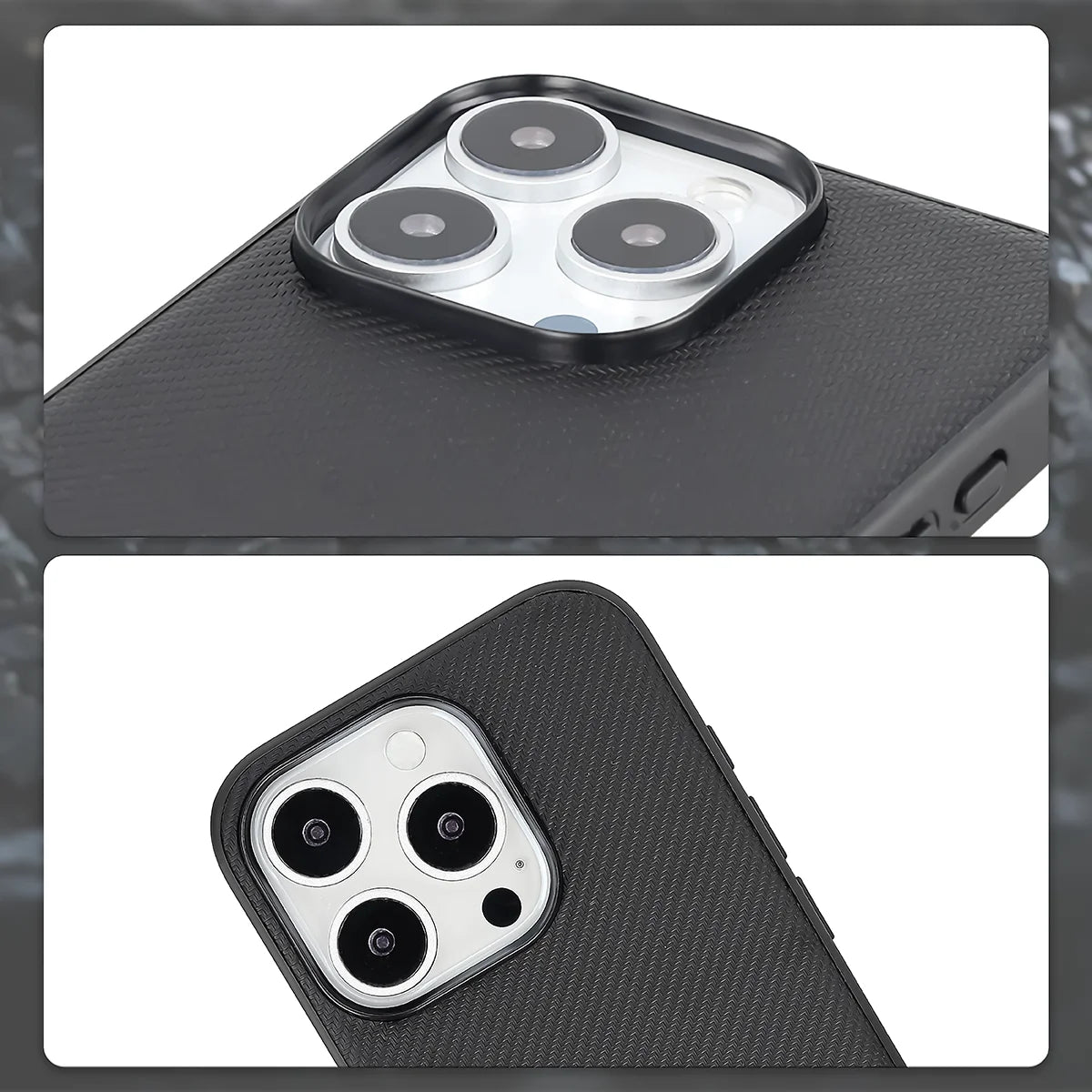 Hülle mit Handgelenkband für iPhone 16 Pro, Bizon Case CarbO, Schwarz