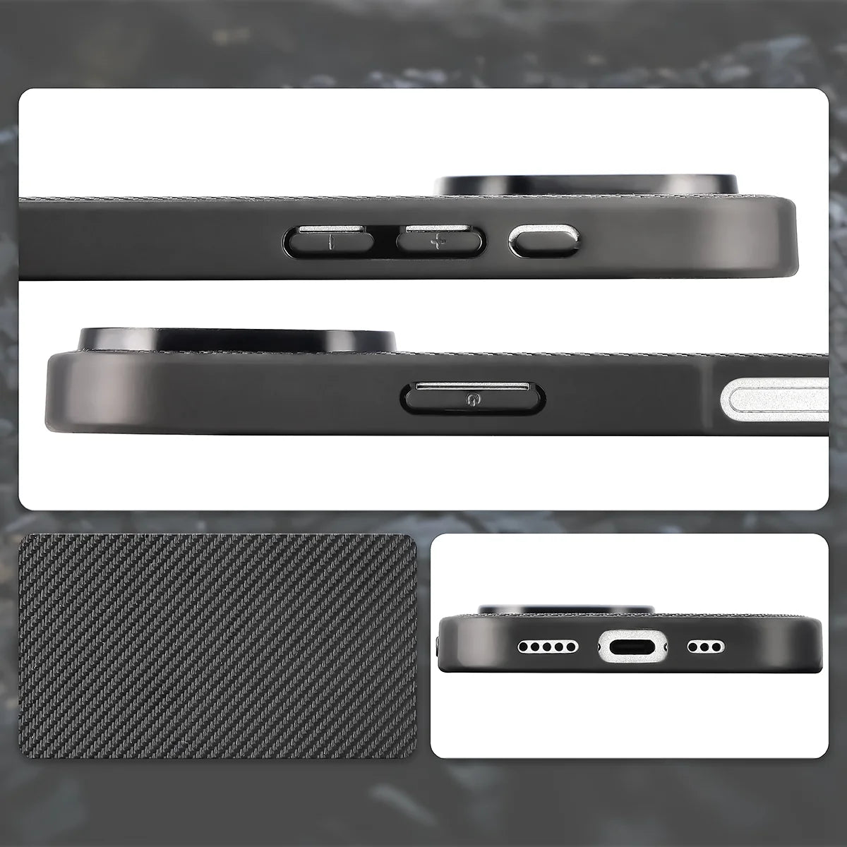 Hülle mit Handgelenkband für iPhone 16 Pro, Bizon Case CarbO, Schwarz