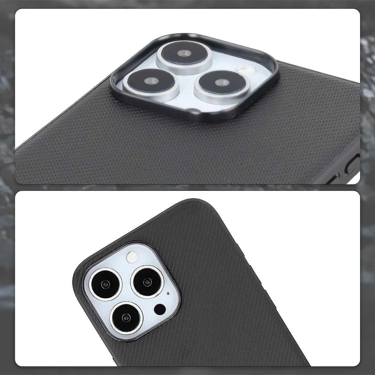 Hülle mit Handgelenkband für iPhone 16 Pro Max, Bizon Case CarbO, Schwarz