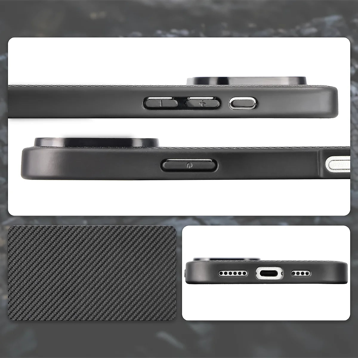 Hülle mit Handgelenkband für iPhone 16 Pro Max, Bizon Case CarbO, Schwarz