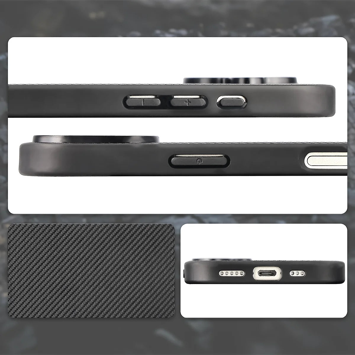 Hülle mit Handgelenkband für iPhone 17, Bizon Case CarbO, Schwarz