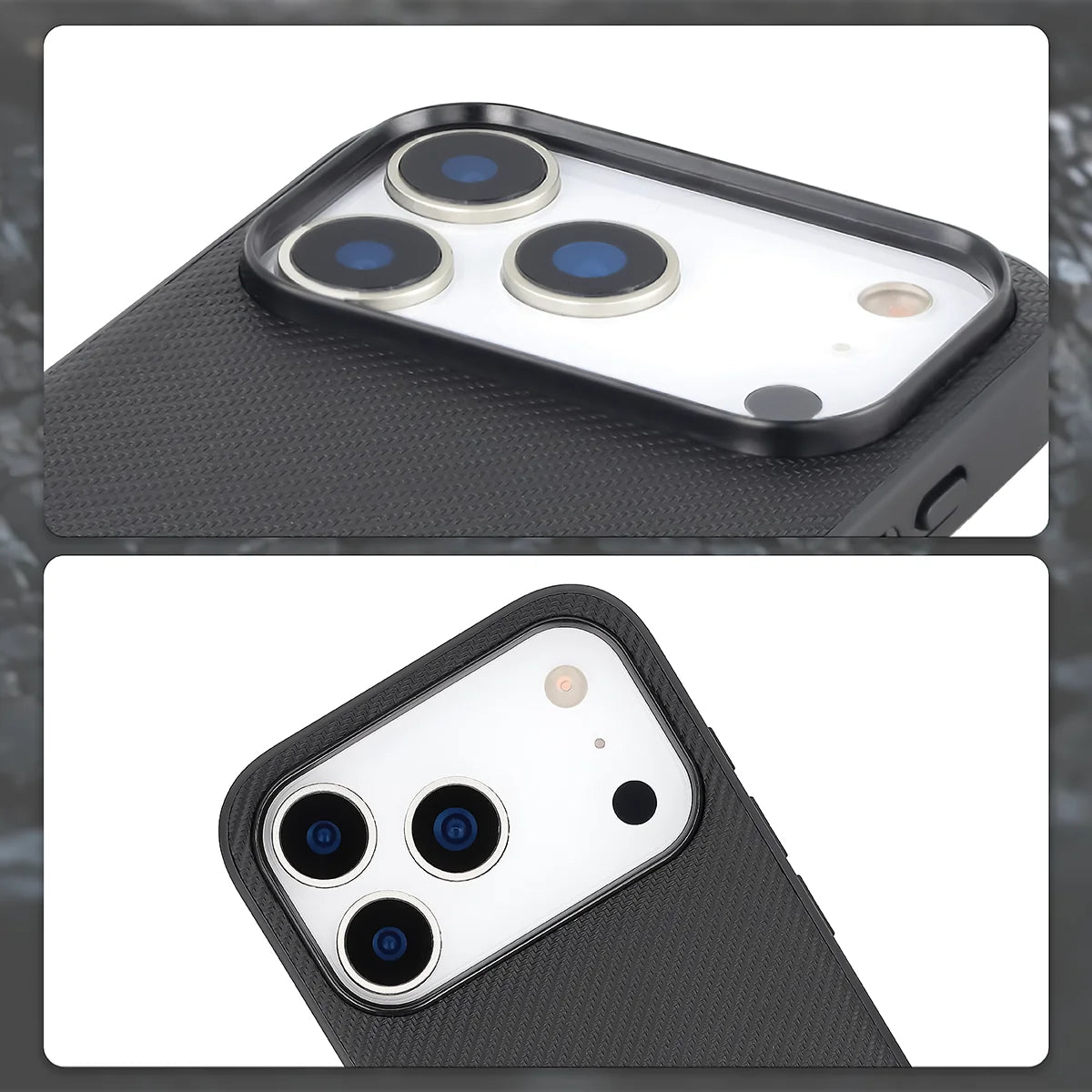 Hülle mit Handgelenkband für iPhone 18 Pro / 17 Pro, Bizon Case CarbO, Schwarz