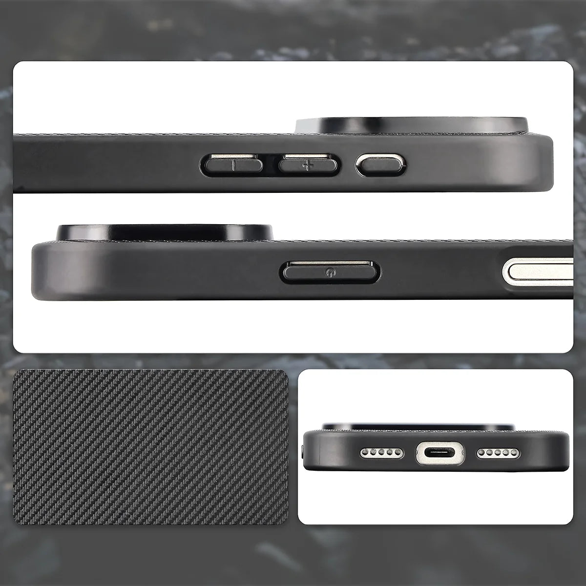 Hülle mit Handgelenkband für iPhone 18 Pro / 17 Pro, Bizon Case CarbO, Schwarz