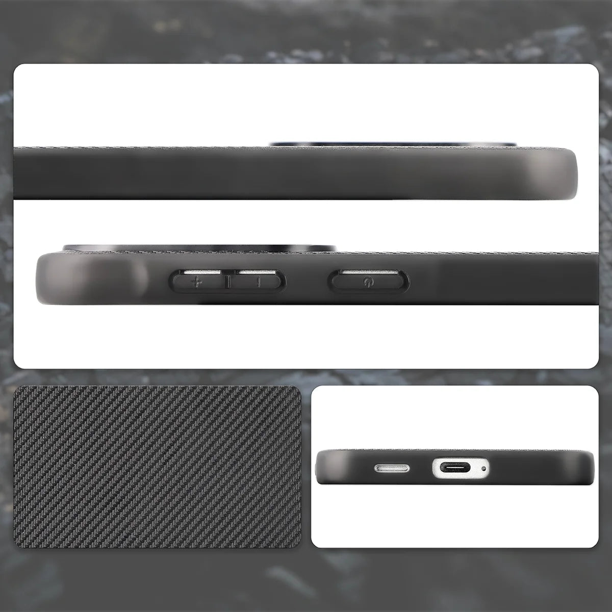 Hülle mit Handgelenkband für Galaxy A57 5G, Bizon Case CarbO, Schwarz