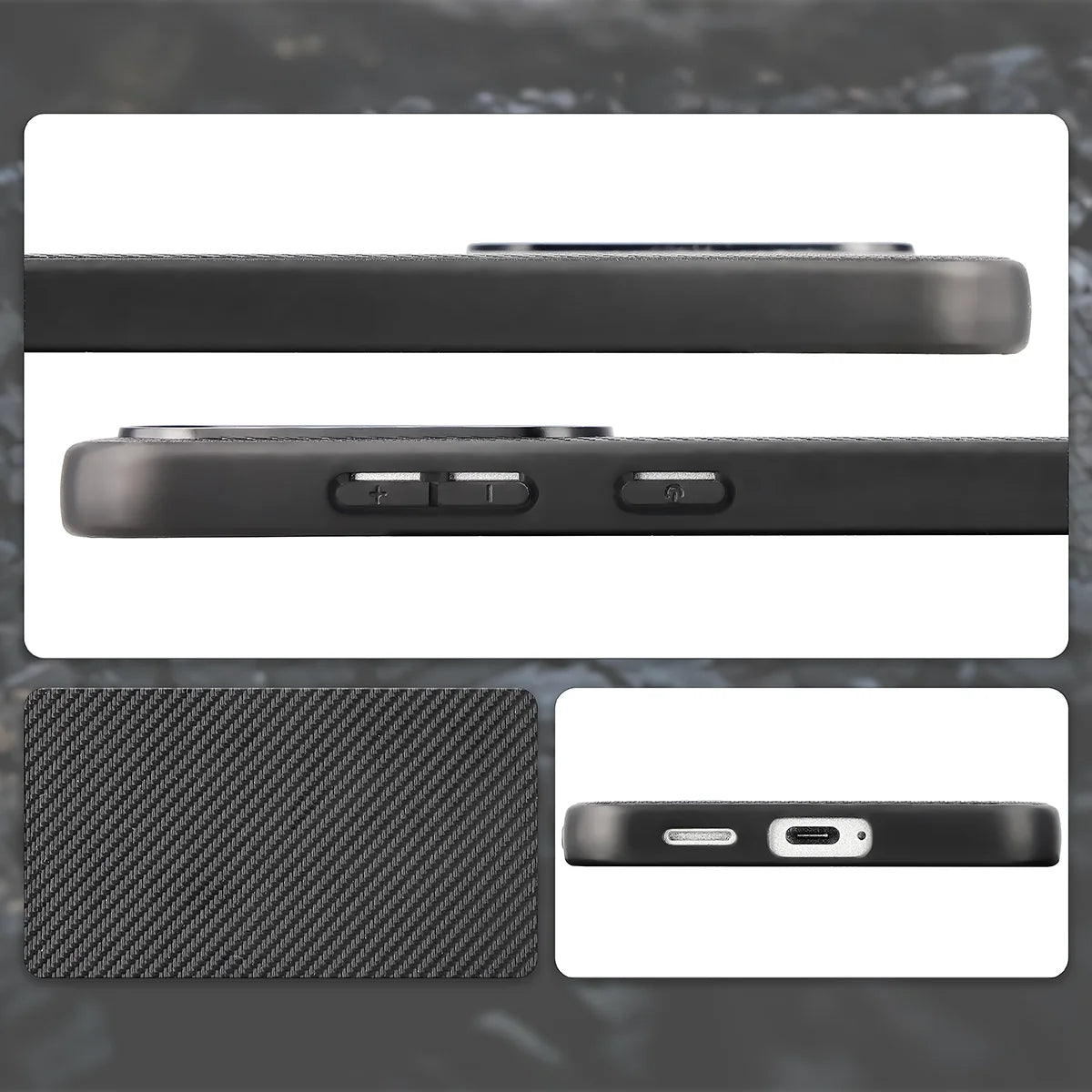 Hülle mit Handgelenkband für Galaxy S25 FE, Bizon Case CarbO, Schwarz