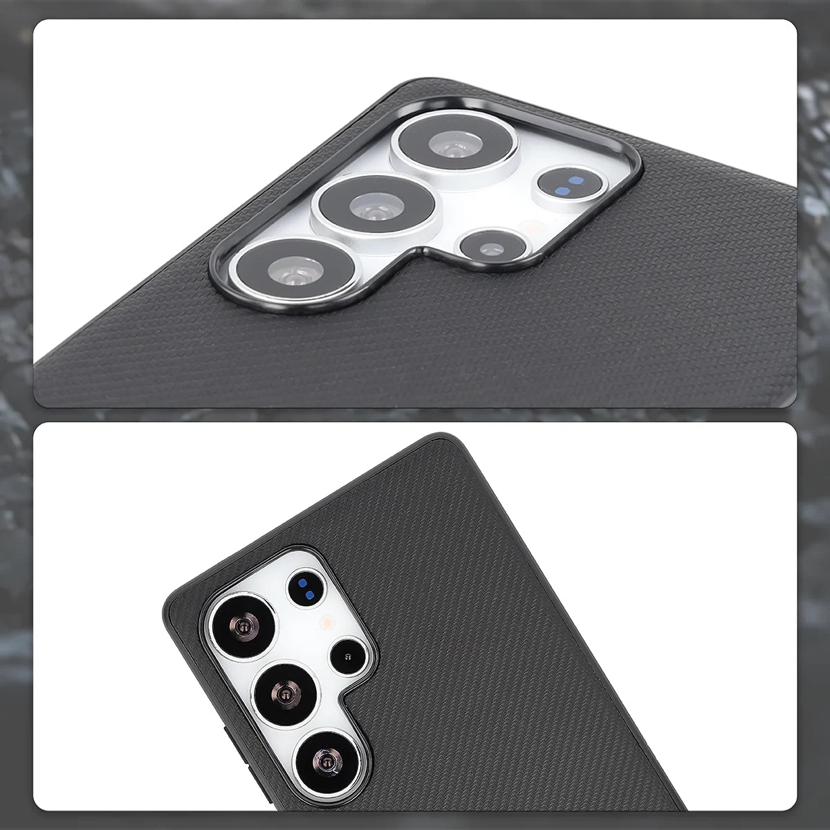 Hülle mit Handgelenkband für Galaxy S25 Ultra, Bizon Case CarbO, Schwarz