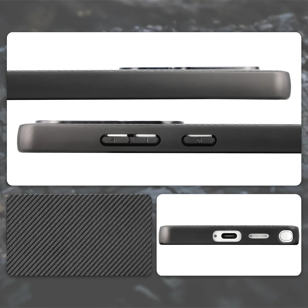 Hülle mit Handgelenkband für Galaxy S25 Ultra, Bizon Case CarbO, Schwarz