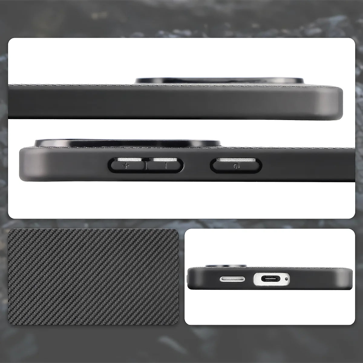 Hülle mit Handgelenkband für Galaxy S26, Bizon Case CarbO, Schwarz