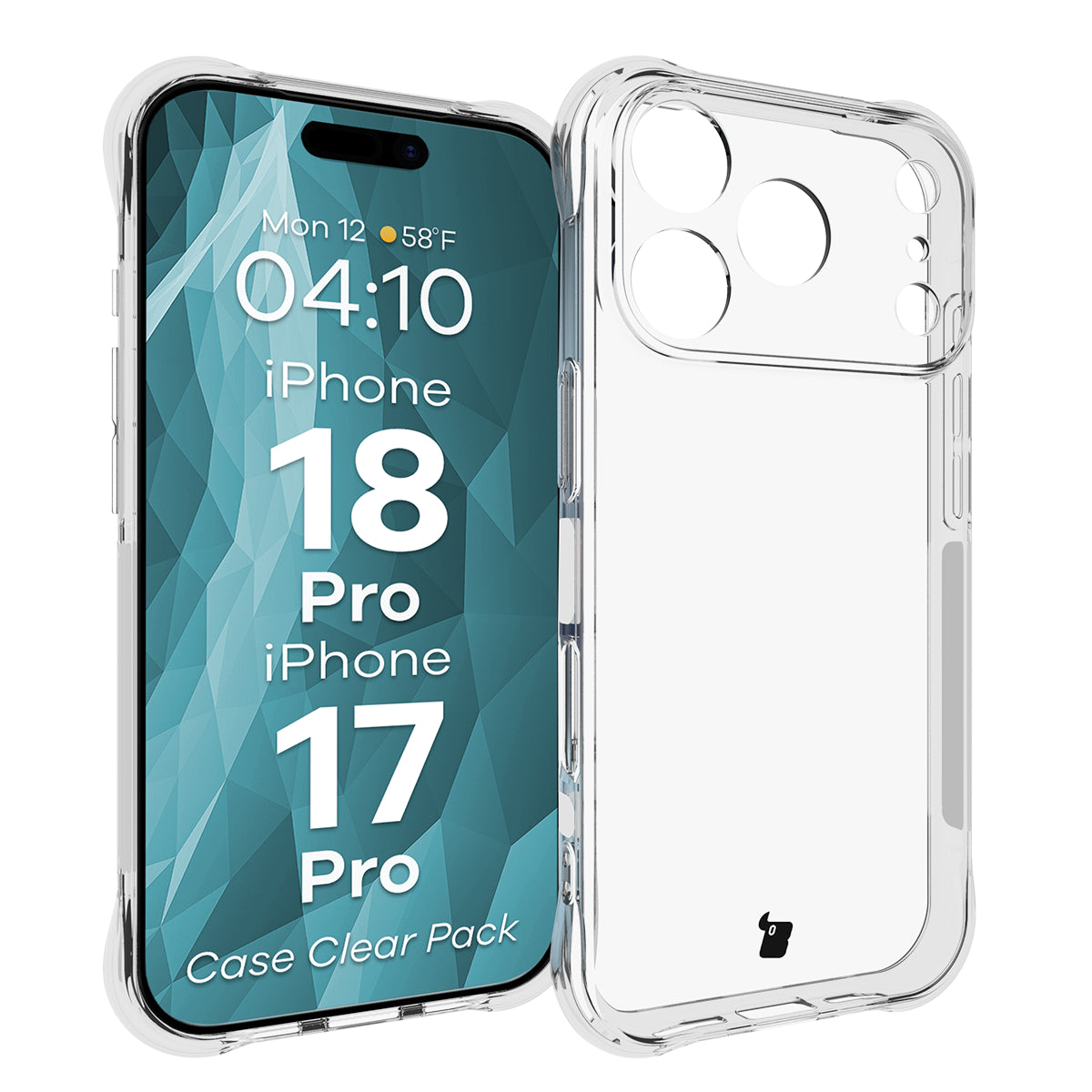 Schutzhülle + 2x gehärtetes Glas für iPhone 18 Pro / 17 Pro, Bizon Case Clear Pack, Transparent (3/9)