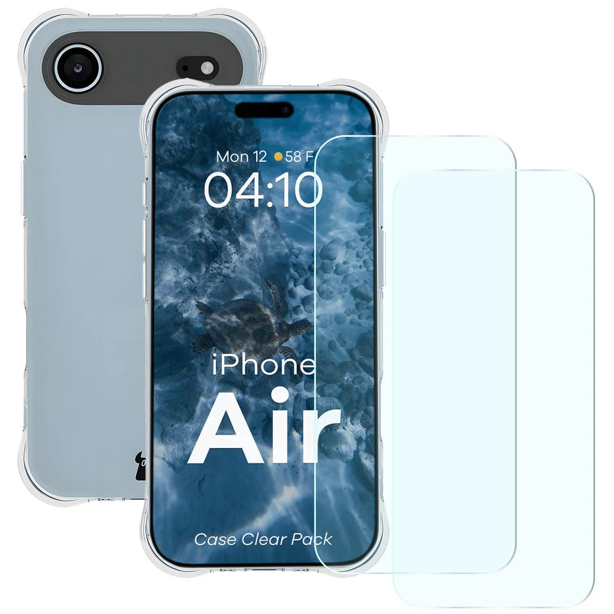 Schutzhülle + 2x gehärtetes Glas für iPhone Air, Bizon Case Clear Pack, Transparent