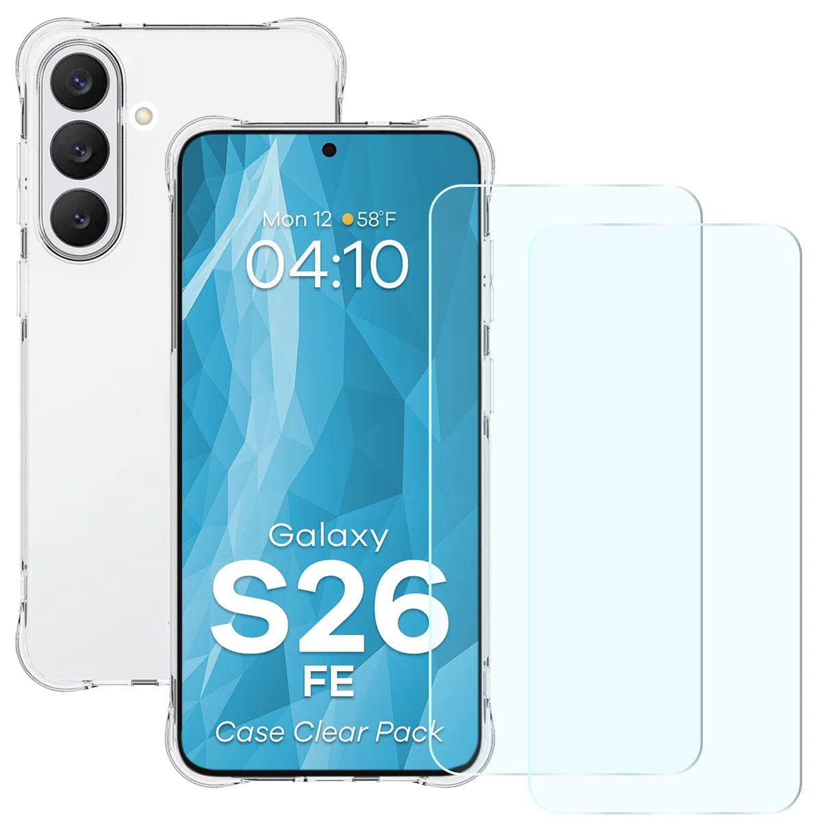 Schutzhülle + 2x gehärtetes Glas für Galaxy S26 FE, Bizon Case Clear Pack, Transparent (1/9)