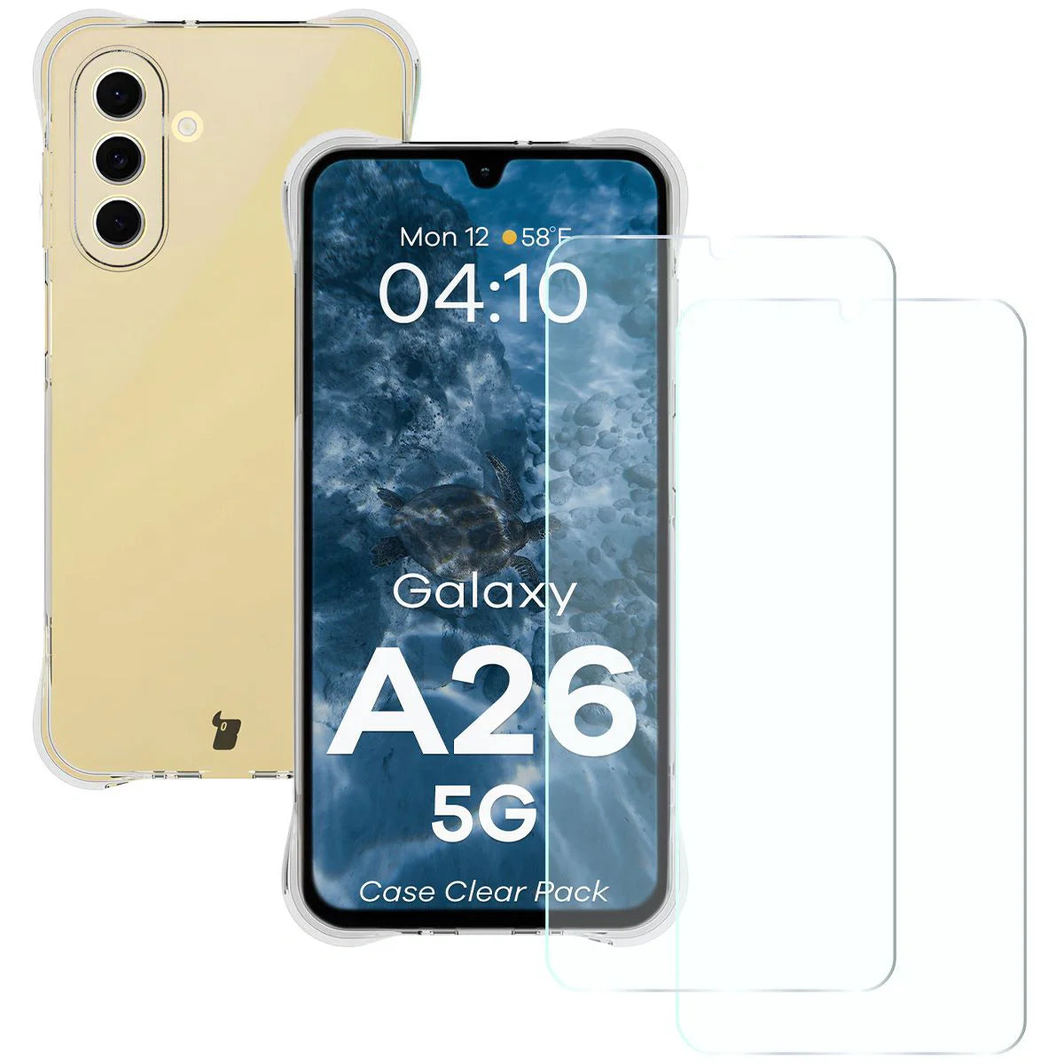 Schutzhülle + 2x gehärtetes Glas für Galaxy A26 5G, Bizon Case Clear Pack, Transparent