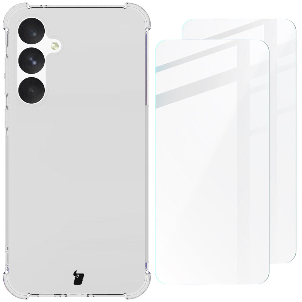 Schutzhülle + 2x Glas für Galaxy A55 5G, Bizon Case Clear Pack, Transparent