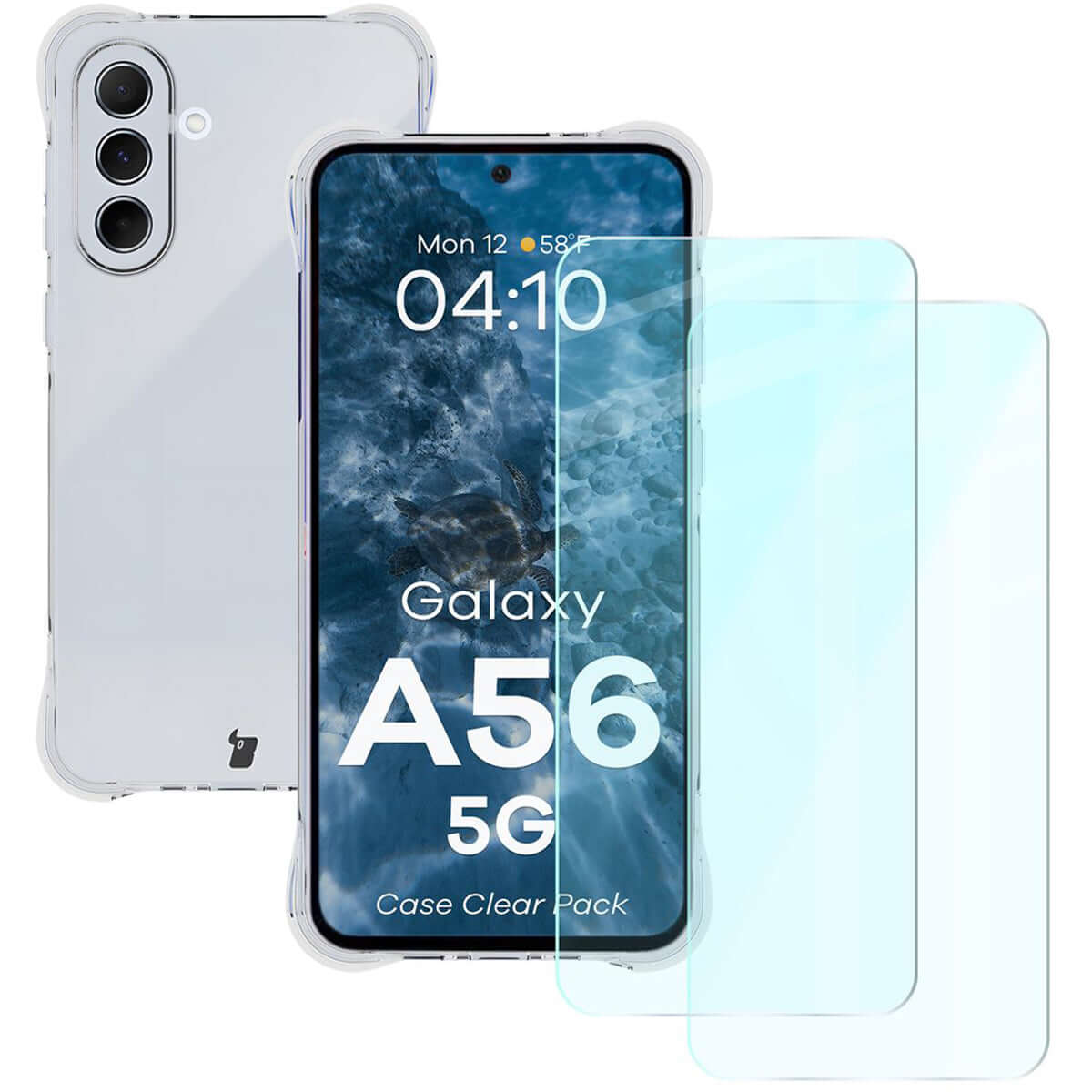 Schutzhülle + 2x gehärtetes Glas für Samsung Galaxy A56 5G, Bizon Case Clear Pack, Transparent
