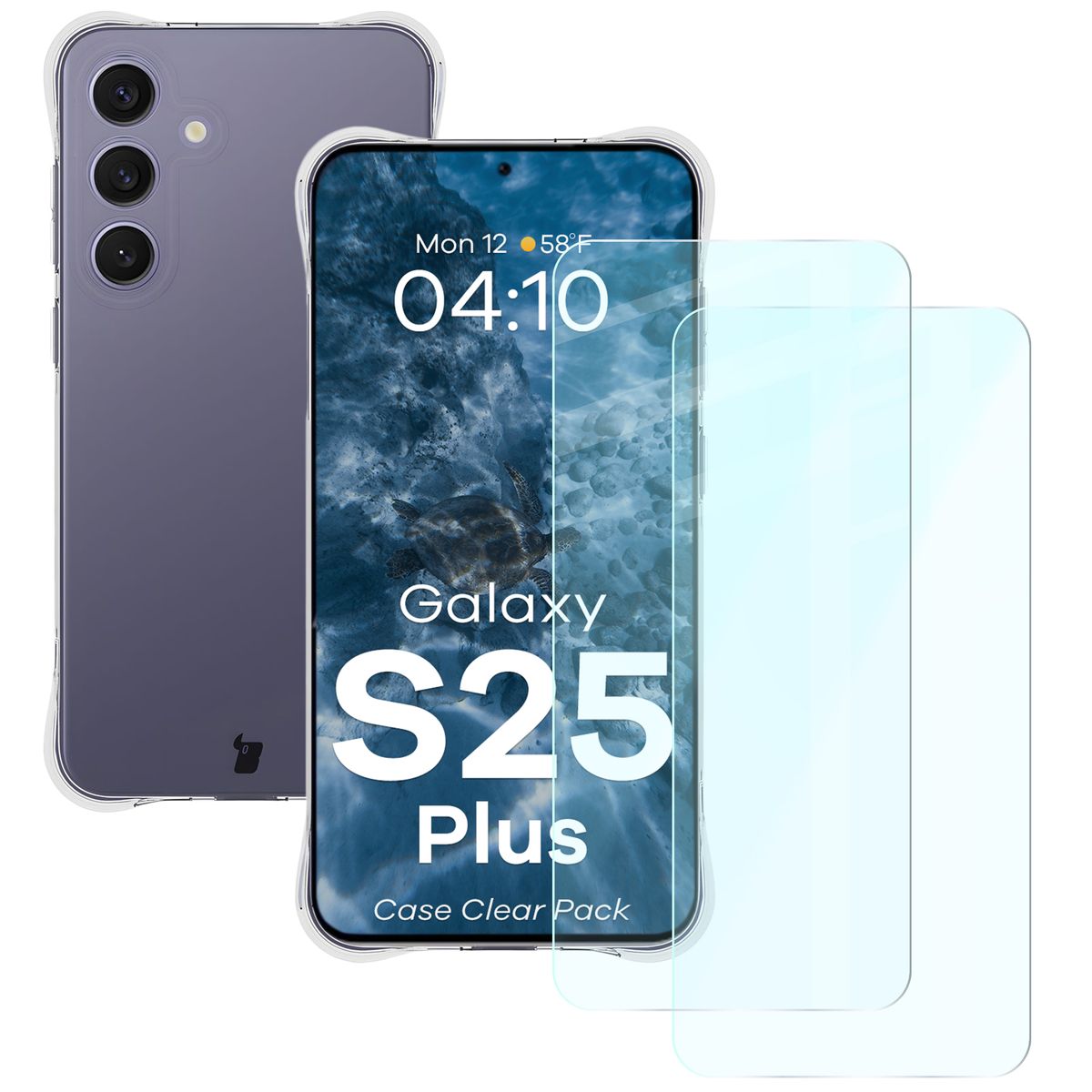 Schutzhülle + 2x gehärtetes Glas für Galaxy S25 Plus, Bizon Case Clear Pack, Transparent