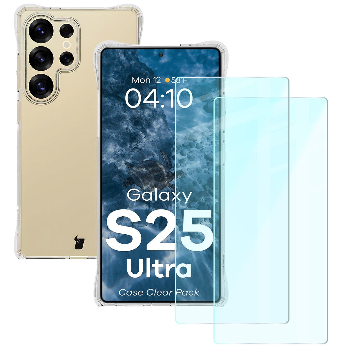 Schutzhülle + 2x gehärtetes Glas für Galaxy S25 Ultra, Bizon Case Clear Pack, Transparent